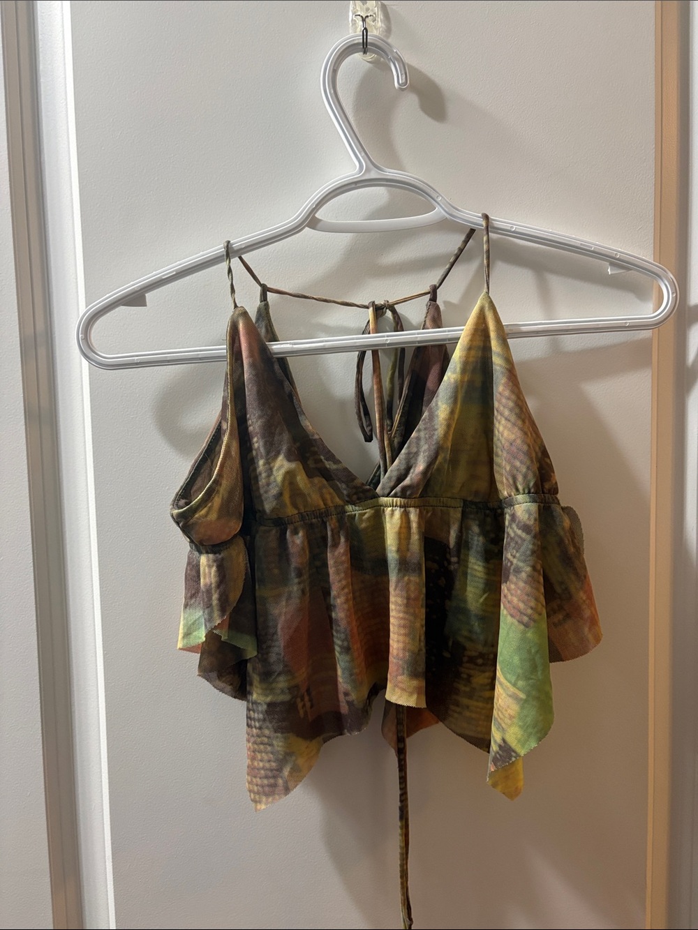 Urban Outfitters Multicolor Green & Brown Tie-Back Camisole